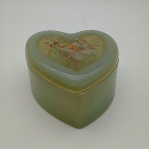 Vtg 1974 Design Gifts Intern'l Green Blue Heart Shaped Dried Flower Trinket Box